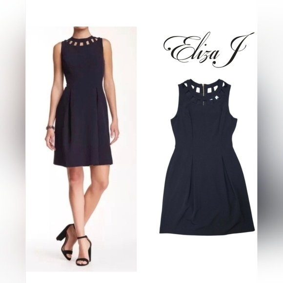 Eliza J Cutout Flare Sheath Dress Black Size 2 Elegant Modern - Picture 1 of 15